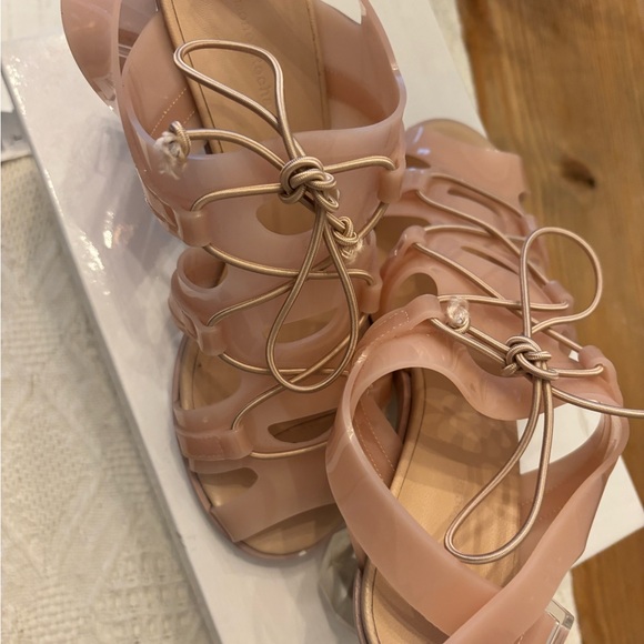 Simone Rocha Pink Sandals with Lace-Up Design and Clear Block Heel - Picture 7 of 9